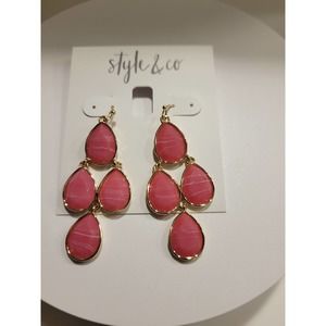 FINAL PRICE! Style & Co Gold Trim Pink Stone Chandelier Drop Earrings